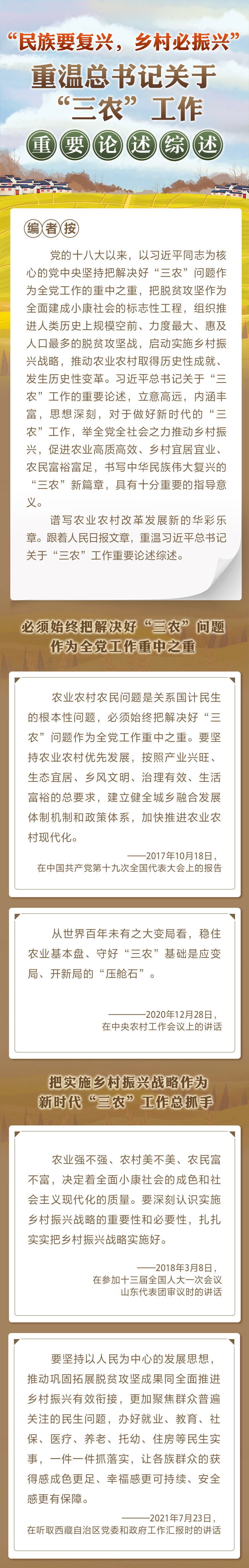 “民族要復(fù)興，鄉(xiāng)村必振興” 重溫總書記關(guān)于“三農(nóng)”工作重要論述綜述