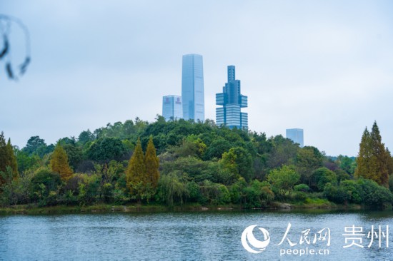 城市地標(biāo)與綠水青山相得益彰。人民網(wǎng) 陽茜攝