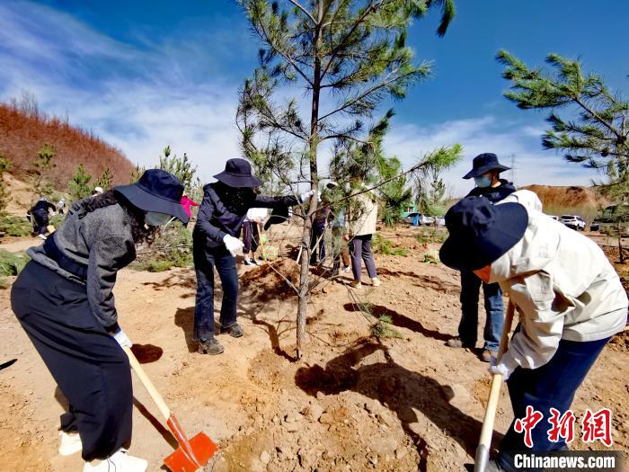 圖為西寧市城東區(qū)干部職工參加義務(wù)植樹?！?zhí)砀?攝