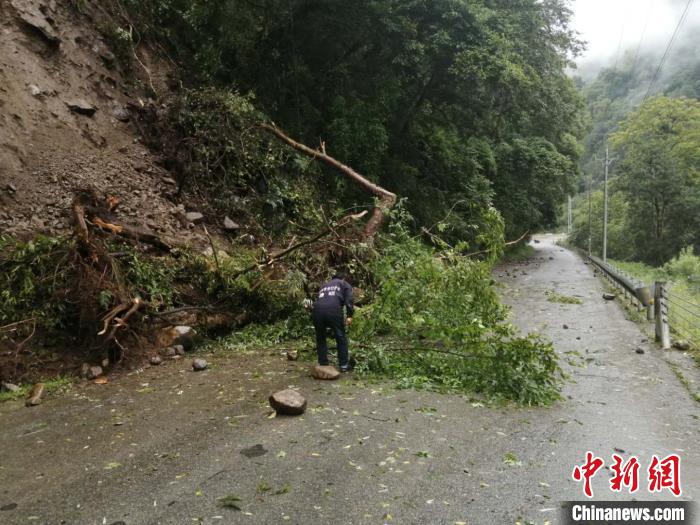 圖為7月21日，G318線(xiàn)川藏公路林芝巴宜區(qū)至波密縣路段發(fā)生落石。林芝市巴宜區(qū)公安局 供圖