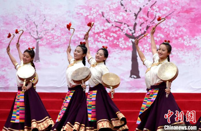 3月28日，西藏林芝第二十屆桃花旅游文化節(jié)開幕式上的文藝表演。　李林 攝