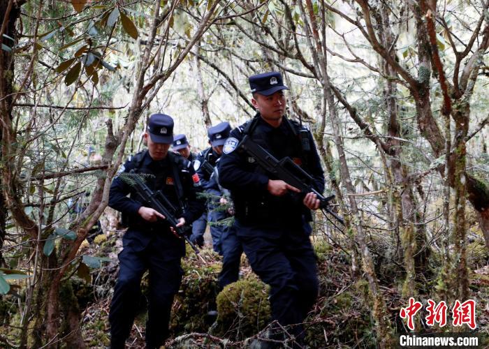 山南邊境管理支隊玉麥邊境派出所民警在邊境原始森林里開展邊境巡邏。　鄭琦山 攝